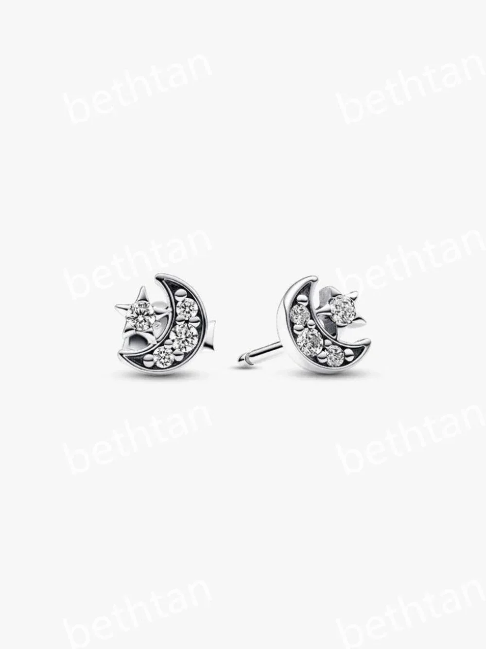 Sparkling Moon & Star Stud Earrings